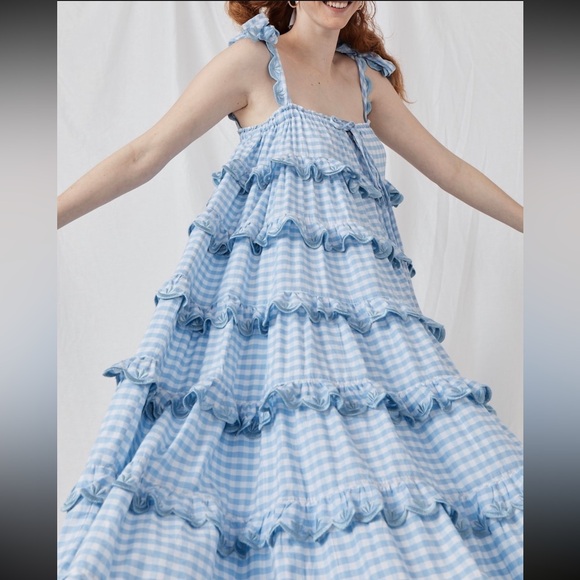 Innika Choo Iva Biig dress scallop frill dress in dusk gingham sz 1 - Picture 1 of 16